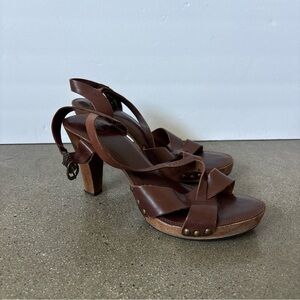 Frye Brown Leather Strappy Heels